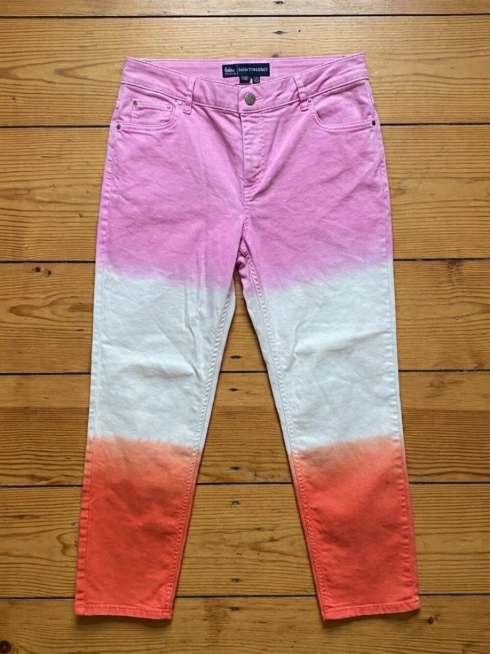 Boden Dip Dye Sunset Ombre Pink Orange Straight Leg Jeans 10R Y2K Sunset